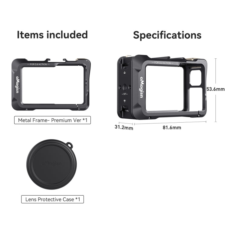 For DJI OSMO Action 5 Pro / 4 / 3 aMagisn Metal Rabbit Cage Protection Frame With Len Cap(Black) - Protection Frame by aMagisn | Online Shopping UK | buy2fix