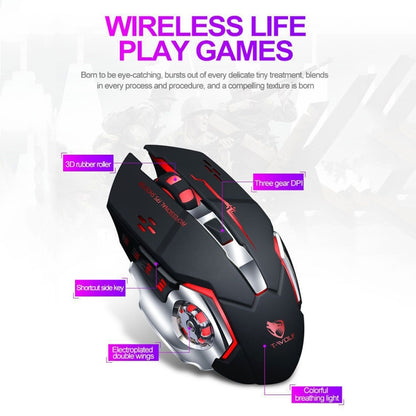 T-WOLF Q13 2.4GHz 6-keys RGB Colorful Light Gaming Wireless Mouse, Color: Dual Mode Star Black - Wireless Mice by T-WOLF | Online Shopping UK | buy2fix