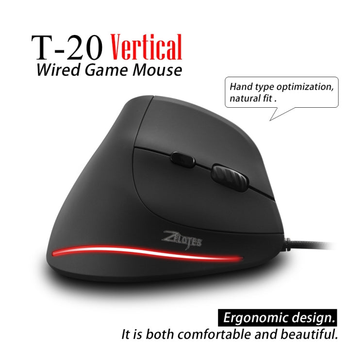 ZELOTES T20 6-Keys Vertical Grip Ergonomic Laptop Wired Mouse(Black) - Wired Mice by ZELOTES | Online Shopping UK | buy2fix