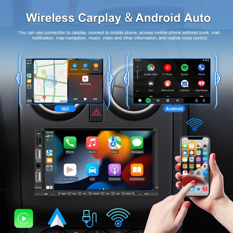 7-inch Double Din Car MP5 Player Support CarPlay/Android Auto/Mirror Link/Bluetooth With AHD Camera - Car MP3 & MP4 & MP5 by buy2fix | Online Shopping UK | buy2fix