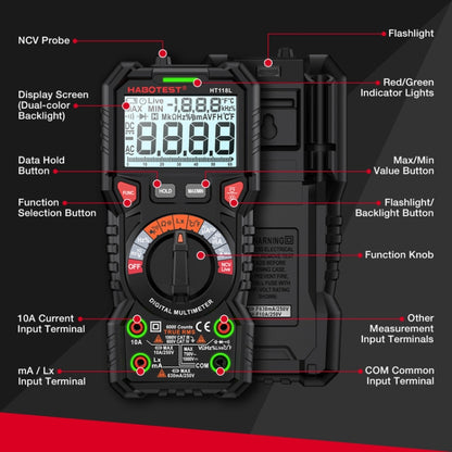 HABOTEST HT118L Mini High Precision Intelligent Anti-Burning Electrician Multimeter(Black) - Digital Multimeter by HABOTEST | Online Shopping UK | buy2fix