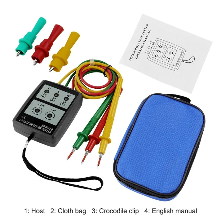 SP8030 3 Phase Alternating Current Phase Meter Phase Detector Rotation Tester Indicator Digital Phase-Order Indicator - Digital Multimeter by buy2fix | Online Shopping UK | buy2fix