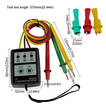 SP8030 3 Phase Alternating Current Phase Meter Phase Detector Rotation Tester Indicator Digital Phase-Order Indicator - Digital Multimeter by buy2fix | Online Shopping UK | buy2fix