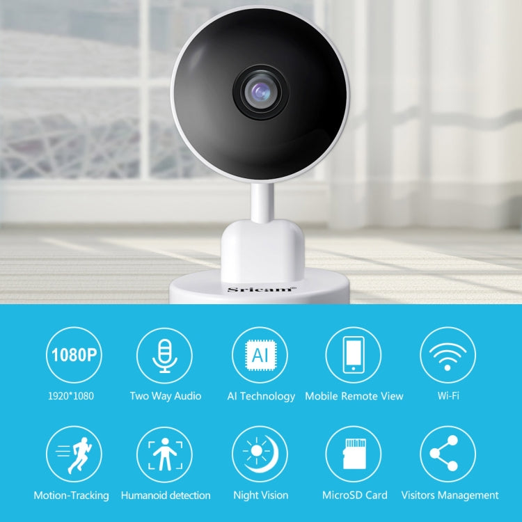 Sricam SP027 1080P AI Smart WiFi Camera, Support Two Way Audio / Motion Tracking / Humanoid Detection / Night Vision / TF Card - Security by Sricam | Online Shopping UK | buy2fix