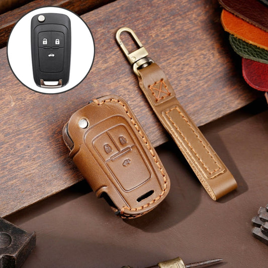 For Chevrolet Folding Hallmo Car Cowhide Leather Key Protective Cover Key Case(Brown) - In Car by Hallmo | Online Shopping UK | buy2fix