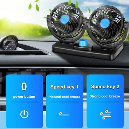 HUXIN HX-T303 6.5W 360 Degree Adjustable Rotation Two Head Low Noise Mini Electric Car Fan, DC12V - Heating & Fans by buy2fix | Online Shopping UK | buy2fix