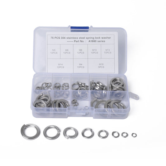 75 PCS Stainless Steel Spring Lock Washer Assorted Kit M4-M16 for Car / Boat / Home Appliance - In Car by buy2fix | Online Shopping UK | buy2fix