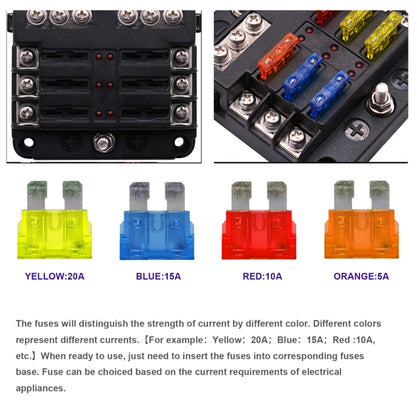 Independent Positive and Negative 1 in 6 Out 6 Way Circuit Blade Fuse Box Fuse Holder Kits with LED Warning Indicator for Auto Car Truck Boat - In Car by buy2fix | Online Shopping UK | buy2fix