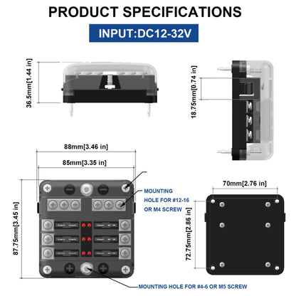 Independent Positive and Negative 1 in 6 Out 6 Way Circuit Blade Fuse Box Fuse Holder Kits with LED Warning Indicator for Auto Car Truck Boat - In Car by buy2fix | Online Shopping UK | buy2fix