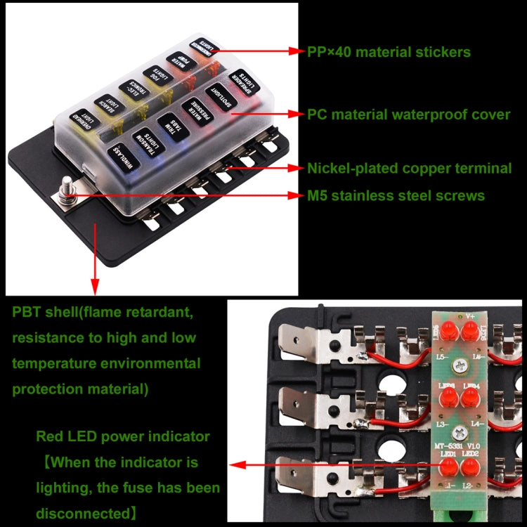 1 in 12 Out Fuse Box PC Terminal Block Fuse Holder Kits with LED Warning Indicator for Auto Car Truck Boat - In Car by buy2fix | Online Shopping UK | buy2fix