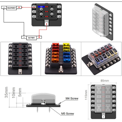 1 in 12 Out Fuse Box Screw Terminal Section Fuse Holder Kits with LED Warning Indicator for Auto Car Truck Boat - In Car by buy2fix | Online Shopping UK | buy2fix