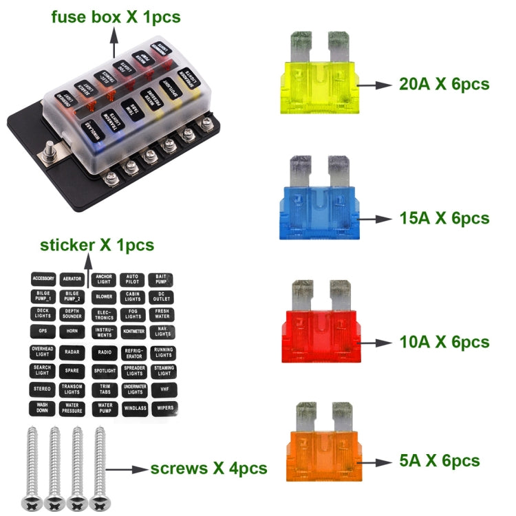 1 in 12 Out Fuse Box Screw Terminal Section Fuse Holder Kits with LED Warning Indicator for Auto Car Truck Boat - In Car by buy2fix | Online Shopping UK | buy2fix