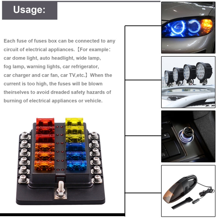 1 in 12 Out Fuse Box Screw Terminal Section Fuse Holder Kits with LED Warning Indicator for Auto Car Truck Boat - In Car by buy2fix | Online Shopping UK | buy2fix