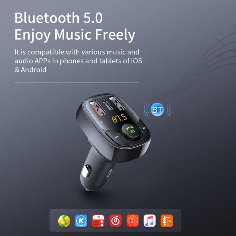 ROCK B301 Dual USB + PD Bluetooth 5.0 FM Transmitter & Car Charger, Support TF Card / U-disk(Black) - Bluetooth Car Kits by ROCK | Online Shopping UK | buy2fix