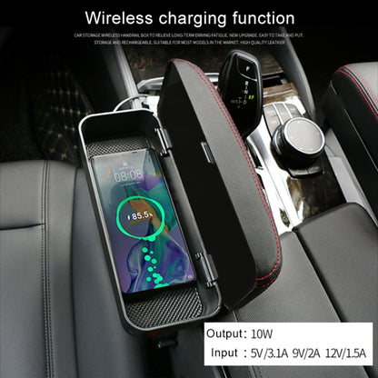 Universal Car Wireless Qi Standard Charger PU Leather Wrapped Armrest Box Cushion Car Armrest Box Mat with Storage Box (Black Red) - Stowing Tidying by buy2fix | Online Shopping UK | buy2fix