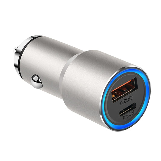 ACC-198 PD 20W + QC3.0 38W Dual Ports Metal Car Charger (Grey) - In Car by buy2fix | Online Shopping UK | buy2fix