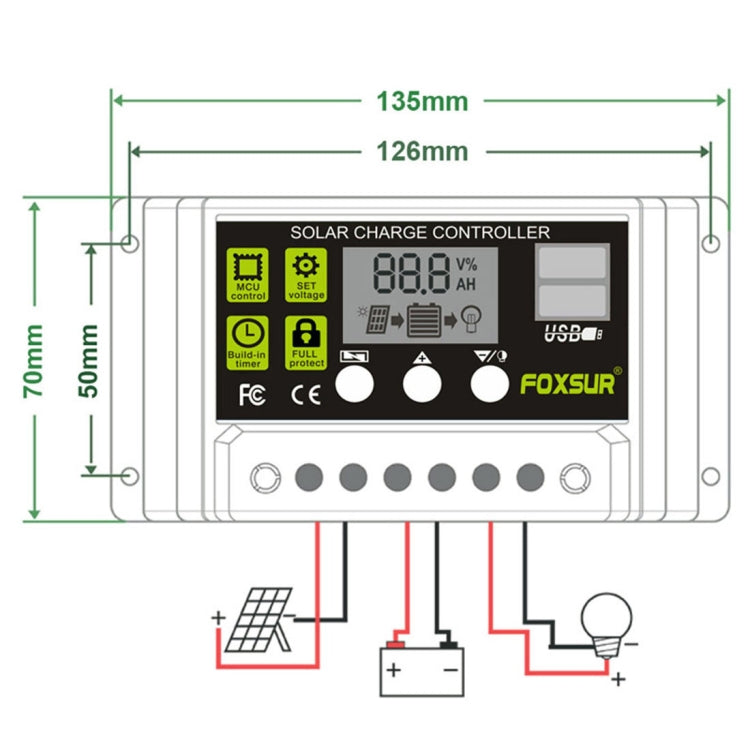 FOXSUR 20A Solar Charge Controller 12V / 24V Automatic Identification Controller - In Car by FOXSUR | Online Shopping UK | buy2fix