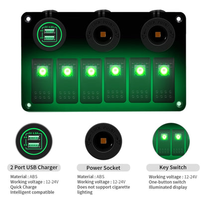 Multi-functional Combination Switch Panel 12V / 24V 6 Way Switches + Dual USB Charger for Car RV Marine Boat (Green Light) - In Car by buy2fix | Online Shopping UK | buy2fix