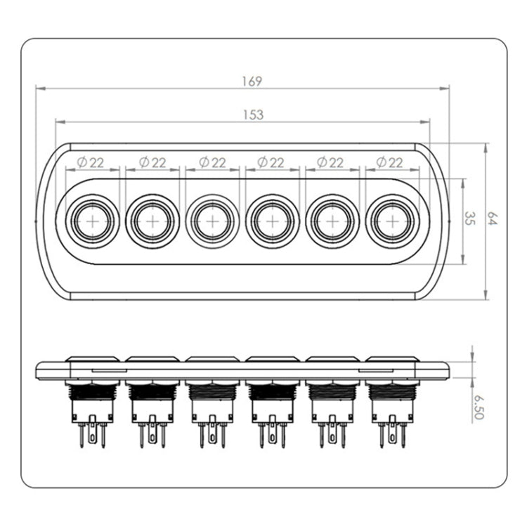 Yacht / RV Modified 6-position Button 12V 20A IP66 Carbon Fiber Panel Switch (Red Light) - In Car by buy2fix | Online Shopping UK | buy2fix