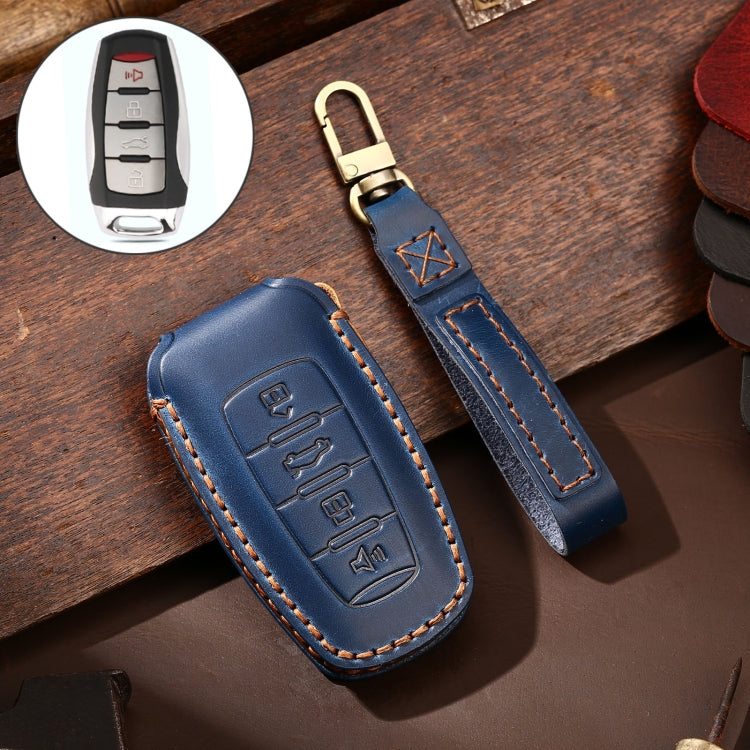 Hallmo Car Cowhide Leather Key Protective Cover Key Case for Haval H6(Blue) - Car Key Cases by Hallmo | Online Shopping UK | buy2fix