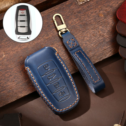 Hallmo Car Cowhide Leather Key Protective Cover Key Case for Haval H6(Blue) - Car Key Cases by Hallmo | Online Shopping UK | buy2fix