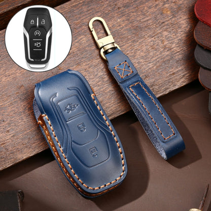 Hallmo Car Cowhide Leather Key Protective Cover Key Case for Ford Focus  A Style(Blue) - Car Key Cases by Hallmo | Online Shopping UK | buy2fix