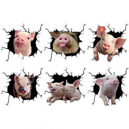 6 in 1 Creative Broken 3D Pig Car Stickers - In Car by buy2fix | Online Shopping UK | buy2fix