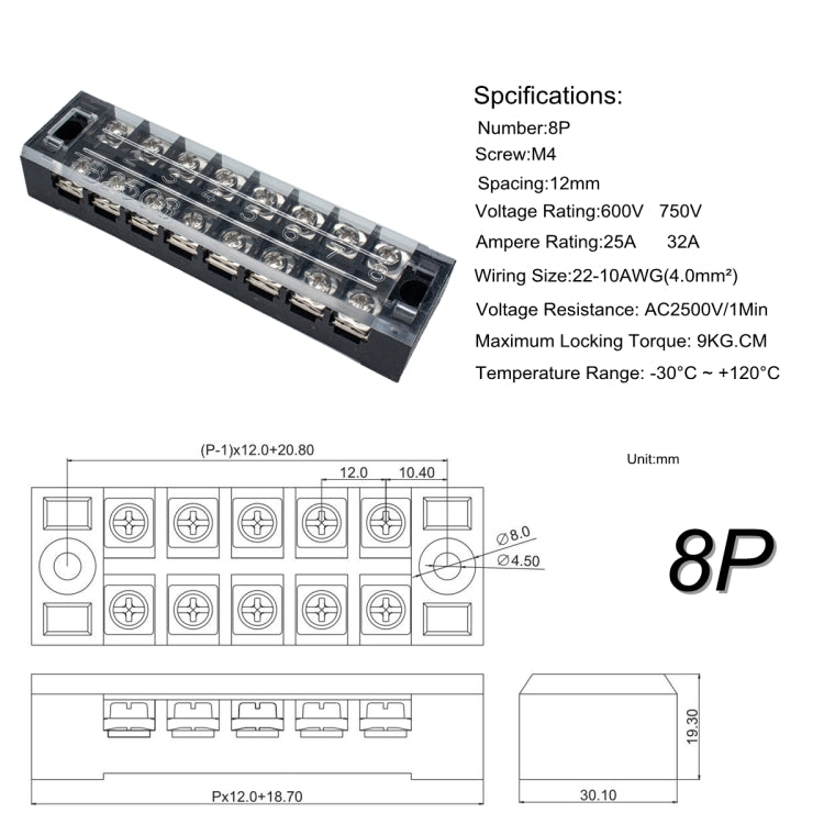 5 PCS Car 8-way 25A TB-2508 Dual Row Power Terminal Connector + 8-position Connection Strip with Cover - In Car by buy2fix | Online Shopping UK | buy2fix