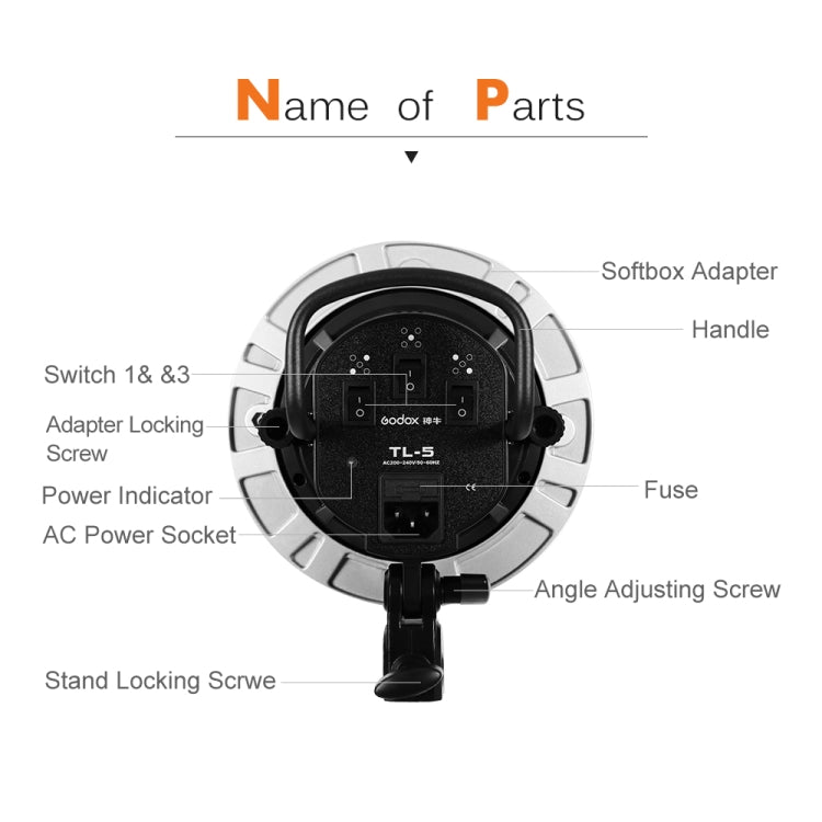 Godox TL-5 5 in 1 E27 Socket Tricolor Bulb Light Lamp Head Mount(EU Plug) - Camera Accessories by Godox | Online Shopping UK | buy2fix