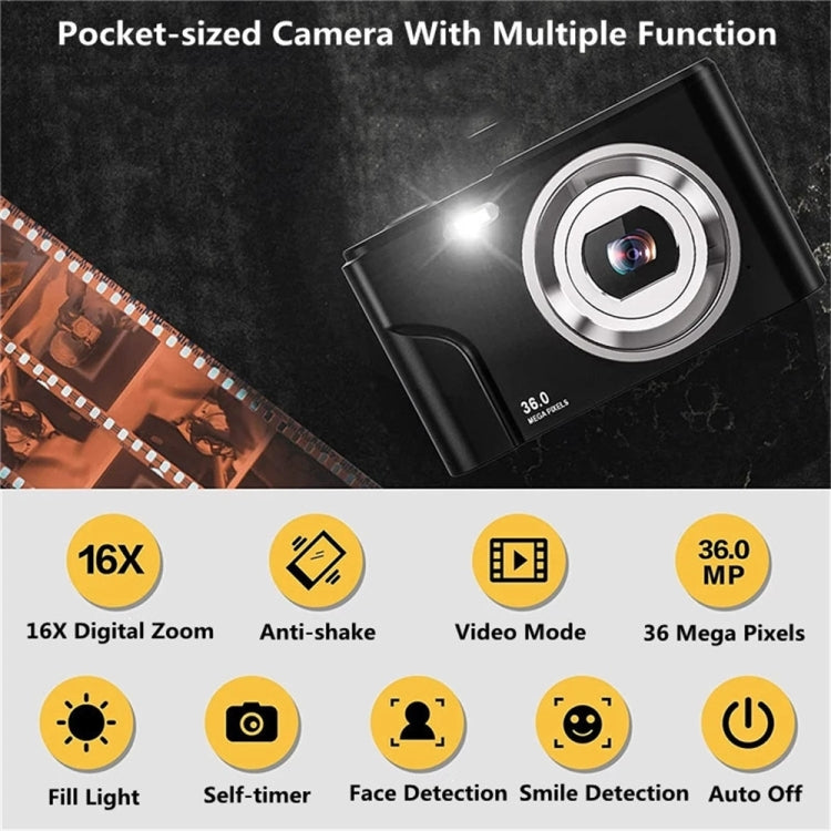 DC311 2.4 inch 36MP 16X Zoom 2.7K Full HD Digital Camera Children Card Camera, EU Plug(Silver) - Consumer Electronics by buy2fix | Online Shopping UK | buy2fix