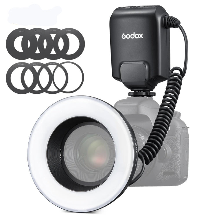 Godox ML-150II On-camera Macro Ring Flash Light with 8 Different Size Adapter Rings (Black) - Ring Light Flashes by Godox | Online Shopping UK | buy2fix