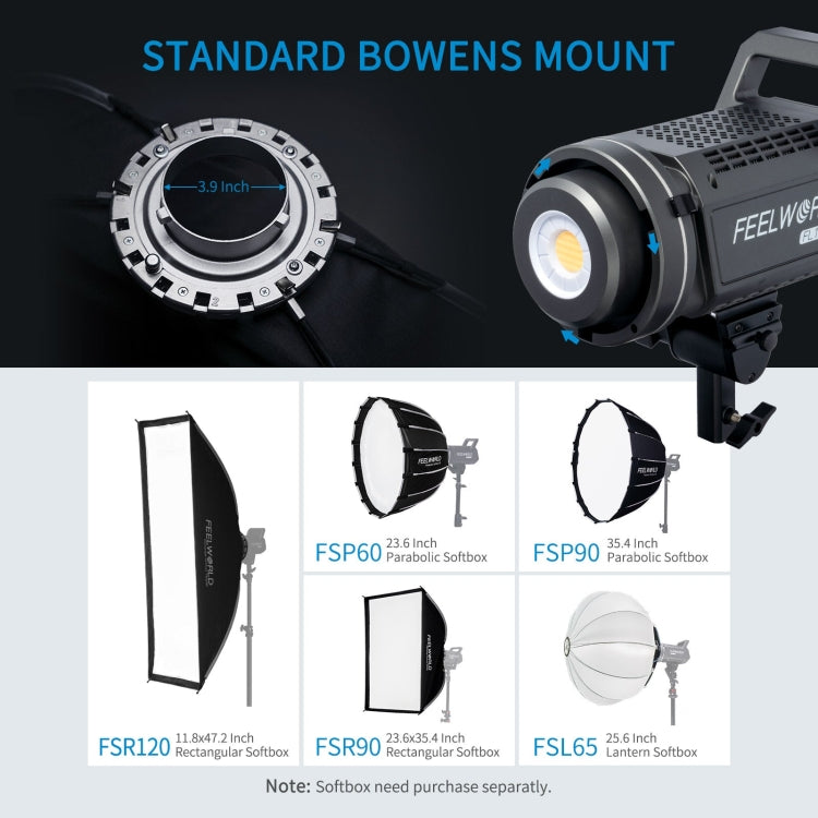 FEELWORLD FL125D 125W Daylight Point Source Video Light, Bluetooth APP Control(UK Plug) - Shoe Mount Flashes by FEELWORLD | Online Shopping UK | buy2fix