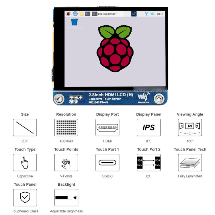 Waveshare 2.8 inch 480x640 HDMI IPS LCD Display (H) Fully Laminated Screen - Modules Expansions Accessories by WAVESHARE | Online Shopping UK | buy2fix