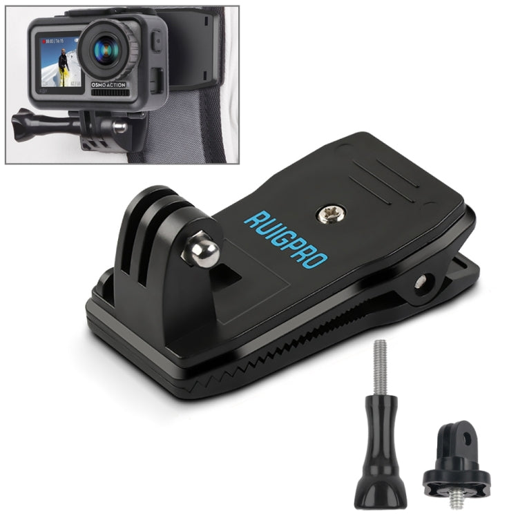 RUIGPRO 360 Degree Rotation Backpack Rec-Mounts Clip Clamp Mount with Screw for GoPro HERO9 Black / HERO8 Black /7 /6 /5 /5 Session /4 Session /4 /3+ /3 /2 /1, DJI Osmo Action, Xiaoyi and Other Action Cameras(Black) - DJI & GoPro Accessories by RUIGPRO | Online Shopping UK | buy2fix