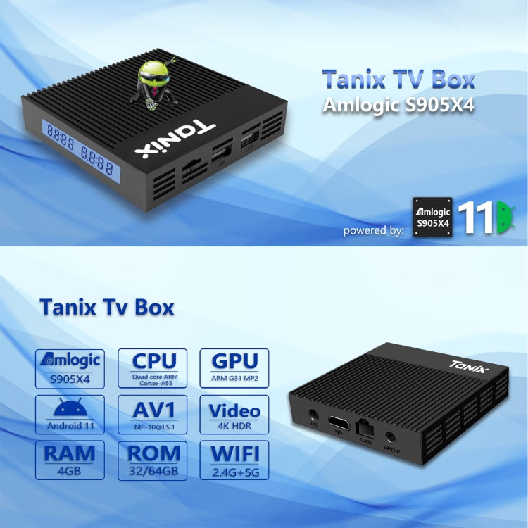 Tanix X4 Android 11 Smart TV Box, Amlogic S905X4 Quad Core, 4GB+32GB, Dual Wifi, BT(UK Plug) - Consumer Electronics by buy2fix | Online Shopping UK | buy2fix