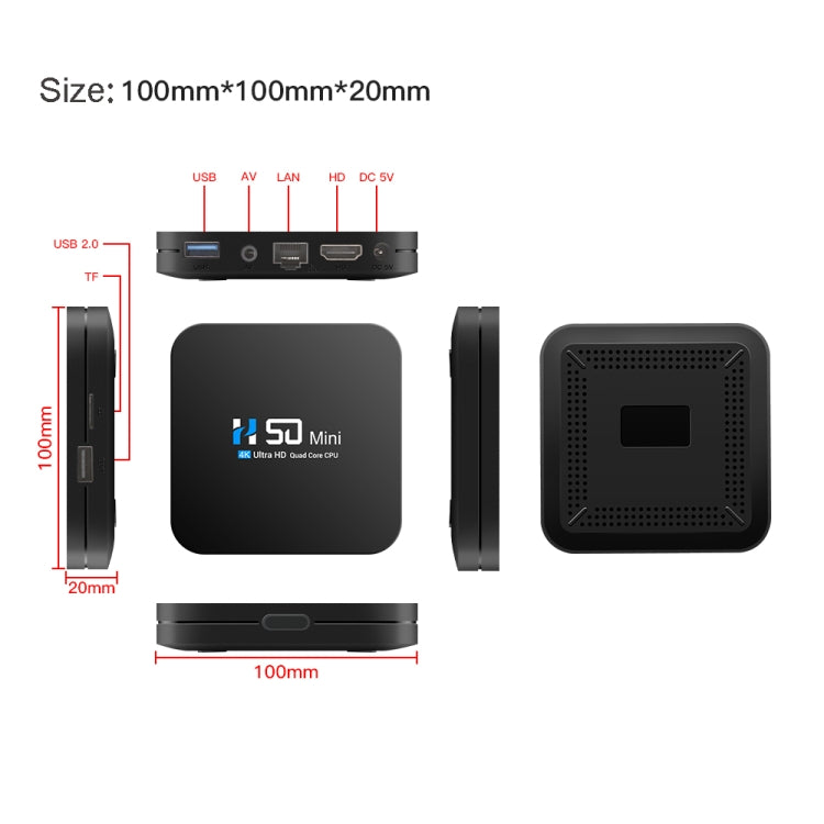 H50 Mini 4K Smart Network TV Box, Android 10.0, RK3318 Quad Core, 2GB+32GB, EU Plug - Consumer Electronics by buy2fix | Online Shopping UK | buy2fix