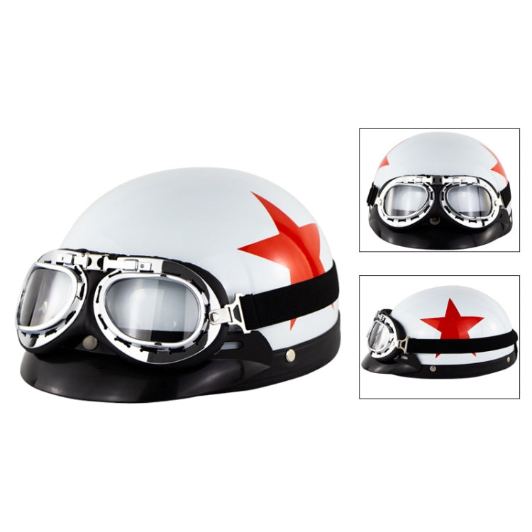 Soman Electromobile Motorcycle Half Face Helmet Retro Harley Helmet with Goggles(Bright White Red Star) - Helmets by SOMAN | Online Shopping UK | buy2fix