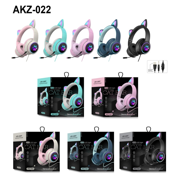 AKZ-022 USB + 3.5mm Port Cat Ear Design Foldable LED Headset with Mic(Dark Blue) - Multimedia Headset by buy2fix | Online Shopping UK | buy2fix