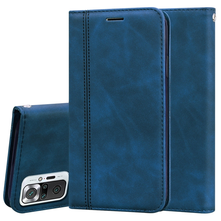 For Xiaomi Redmi Note 10 Pro Frosted Business Magnetic Horizontal Flip PU Leather Case with Holder & Card Slot & Lanyard(Blue) - Xiaomi Accessories by buy2fix | Online Shopping UK | buy2fix