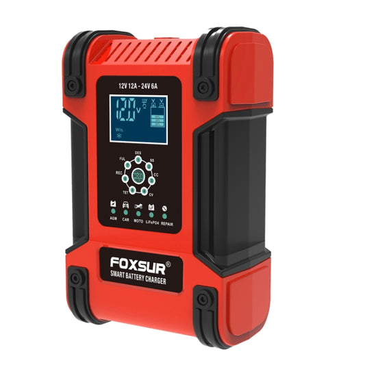 FOXSUR 12A / 12V / 24V Car / Motorcycle 7-stage Lead-acid Battery AGM Charger, Plug Type:EU Plug(Red) - Battery Charger by FOXSUR | Online Shopping UK | buy2fix