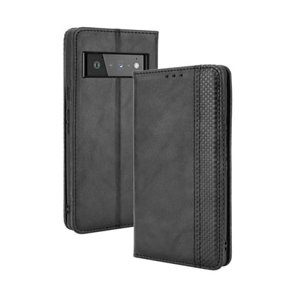 For Google Pixel 6 Pro Magnetic Buckle Retro Crazy Horse Texture Horizontal Flip Leather Case with Holder & Card Slots & Photo Frame(Black) - Google Cases by buy2fix | Online Shopping UK | buy2fix