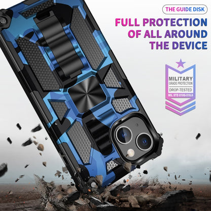 For iPhone 13 Camouflage Armor Kickstand TPU + PC Magnetic Phone Case(Blue) - iPhone 13 Cases by buy2fix | Online Shopping UK | buy2fix