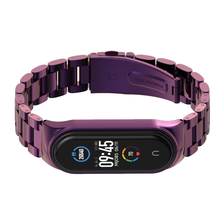 For Xiaomi Mi Band 6 / 5 / 4 / 3 Mijobs CS Metal Three Bead Stainless Steel Watch Band(Purple) - Watch Bands by MIJOBS | Online Shopping UK | buy2fix