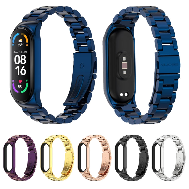 For Xiaomi Mi Band 6 / 5 / 4 / 3 Mijobs CS Metal Three Bead Stainless Steel Watch Band(Purple) - Watch Bands by MIJOBS | Online Shopping UK | buy2fix