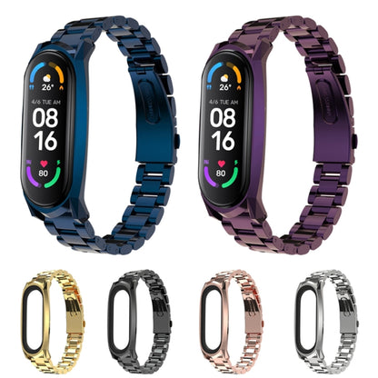 For Xiaomi Mi Band 6 / 5 / 4 / 3 Mijobs Three Beads Metal GT Stainless Steel Watch Band(Blue) - Watch Bands by MIJOBS | Online Shopping UK | buy2fix