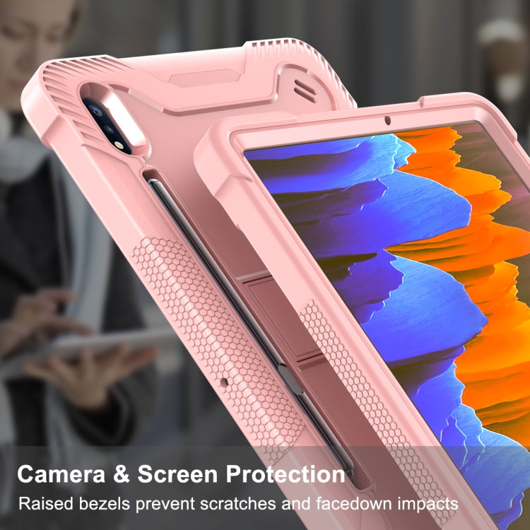 For Samsung Galaxy Tab S8 / Galaxy Tab S7 Silicone + PC Shockproof Protective Case with Holder(Rose Gold) - Galaxy Tab S8 Cases by buy2fix | Online Shopping UK | buy2fix