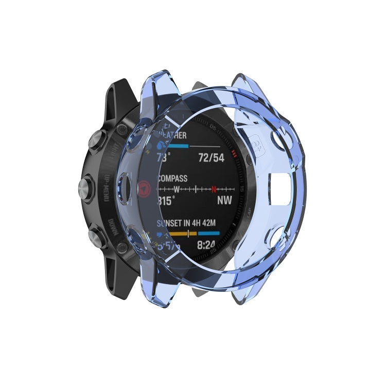 For Garmin Fenix 6 / 6 Pro Smart Watch Half Coverage TPU Protective Case(Transparent Blue) - Watch Cases by buy2fix | Online Shopping UK | buy2fix