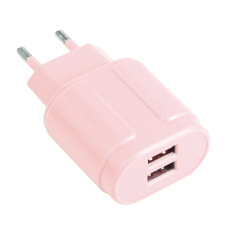 13-22 2.1A Dual USB Macarons Travel Charger, EU Plug(Pink) - Mobile Accessories by buy2fix | Online Shopping UK | buy2fix