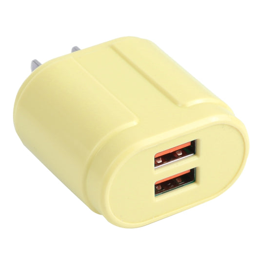 13-22 2.1A Dual USB Macarons Travel Charger, US Plug(Yellow) - Mobile Accessories by buy2fix | Online Shopping UK | buy2fix