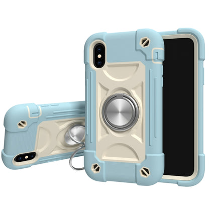 For iPhone X / XS Shockproof Silicone + PC Protective Case with Dual-Ring Holder(Ice Blue) - More iPhone Cases by buy2fix | Online Shopping UK | buy2fix